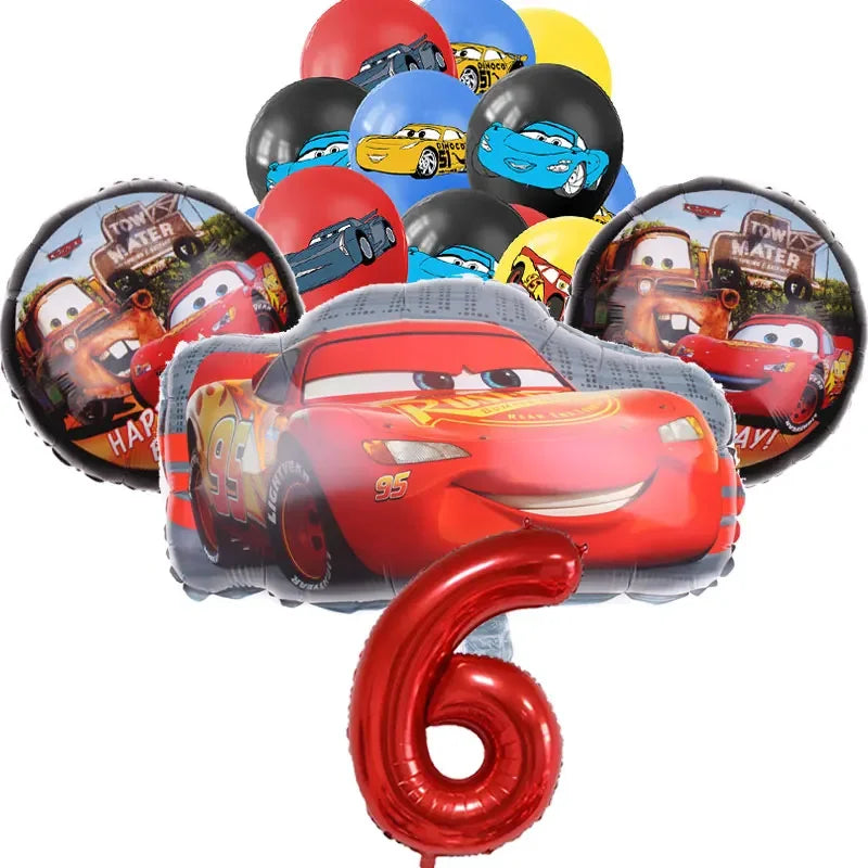 16Pcs McQueen Cars Latex Aluminum Balloons
