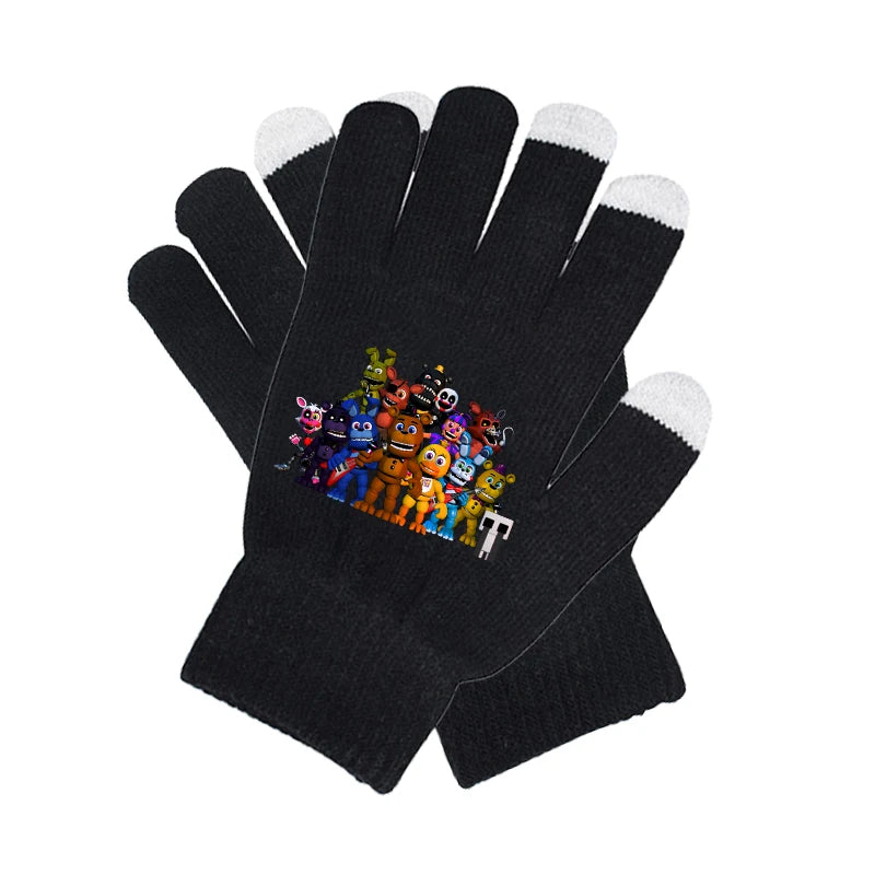Five Nights At Freddys Knitted Hat Gloves Fnafs Boys Cute Knit Cap Mittens Kids Winter Warm Beanies Glove Children Headgear Gift