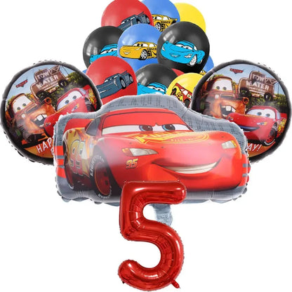 16Pcs McQueen Cars Latex Aluminum Balloons