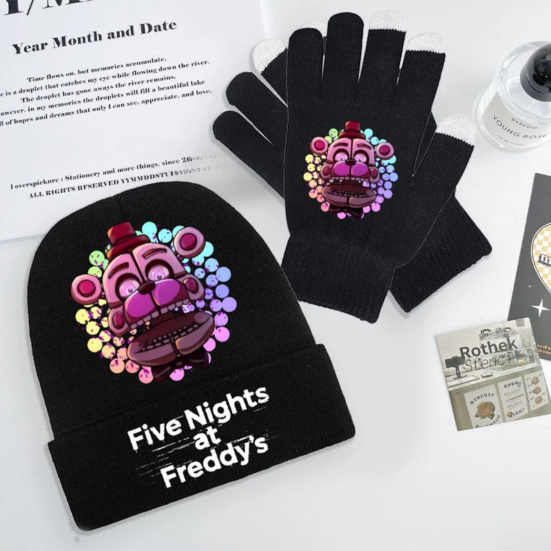 Five Nights At Freddys Knitted Hat Gloves Fnafs Boys Cute Knit Cap Mittens Kids Winter Warm Beanies Glove Children Headgear Gift