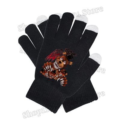 Five Nights At Freddys Knitted Hat Gloves Fnafs Boys Cute Knit Cap Mittens Kids Winter Warm Beanies Glove Children Headgear Gift