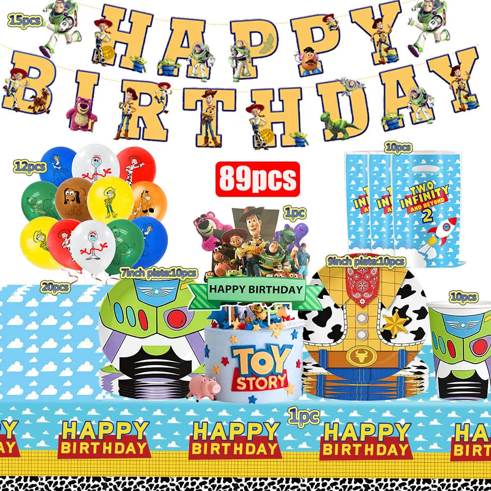 Toy Story Kids Birthday Party Supplies Set – Cups, Plates, Balloons & Decorations 🎉