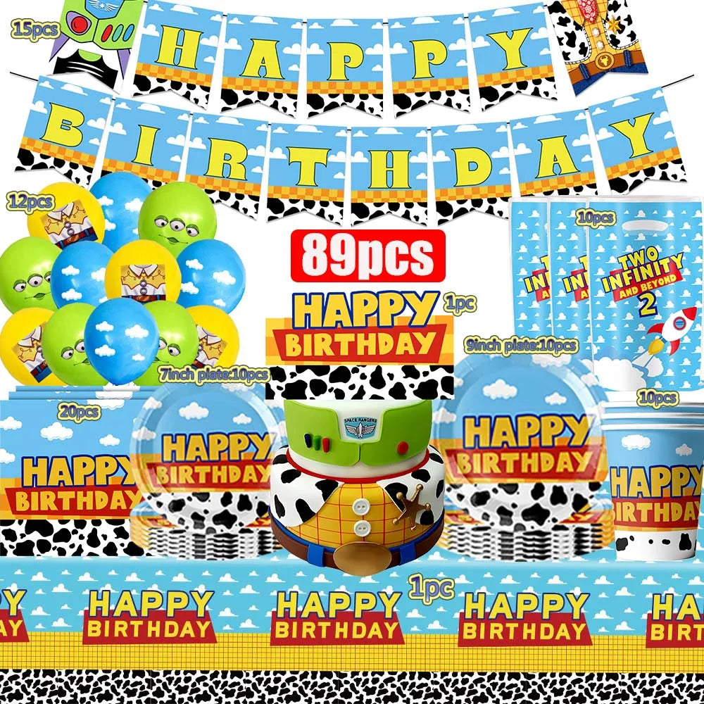 Toy Story Kids Birthday Party Supplies Set – Cups, Plates, Balloons & Decorations 🎉