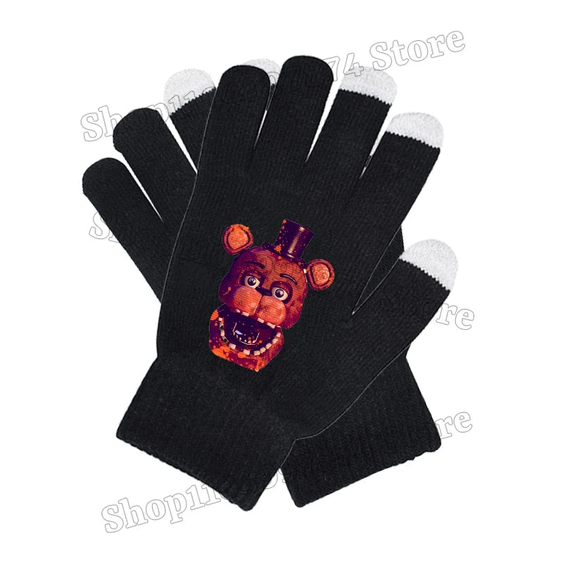 Five Nights At Freddys Knitted Hat Gloves Fnafs Boys Cute Knit Cap Mittens Kids Winter Warm Beanies Glove Children Headgear Gift