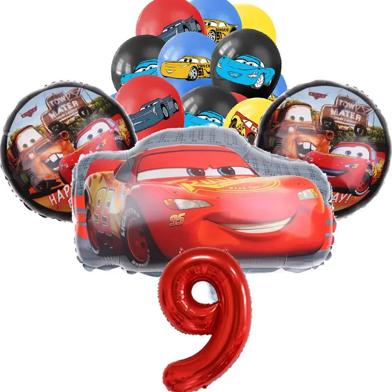 16Pcs McQueen Cars Latex Aluminum Balloons