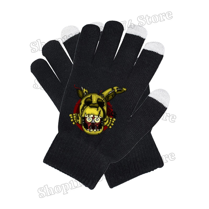 Five Nights At Freddys Knitted Hat Gloves Fnafs Boys Cute Knit Cap Mittens Kids Winter Warm Beanies Glove Children Headgear Gift