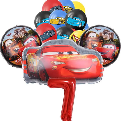 16Pcs McQueen Cars Latex Aluminum Balloons