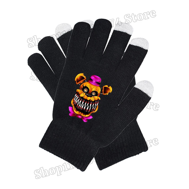 Five Nights At Freddys Knitted Hat Gloves Fnafs Boys Cute Knit Cap Mittens Kids Winter Warm Beanies Glove Children Headgear Gift