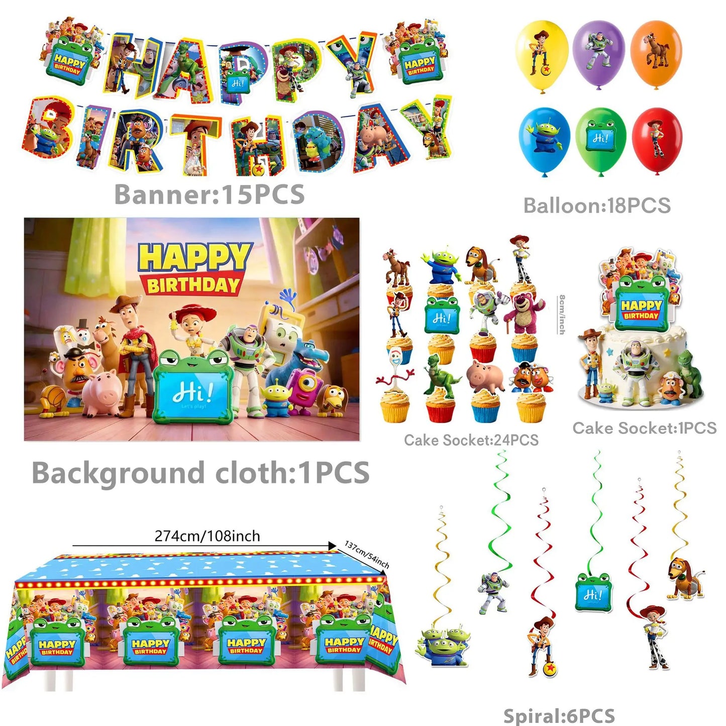 Toy Story Birthday Party Supplies Set – Balloons, Cups, Plates & Decorations