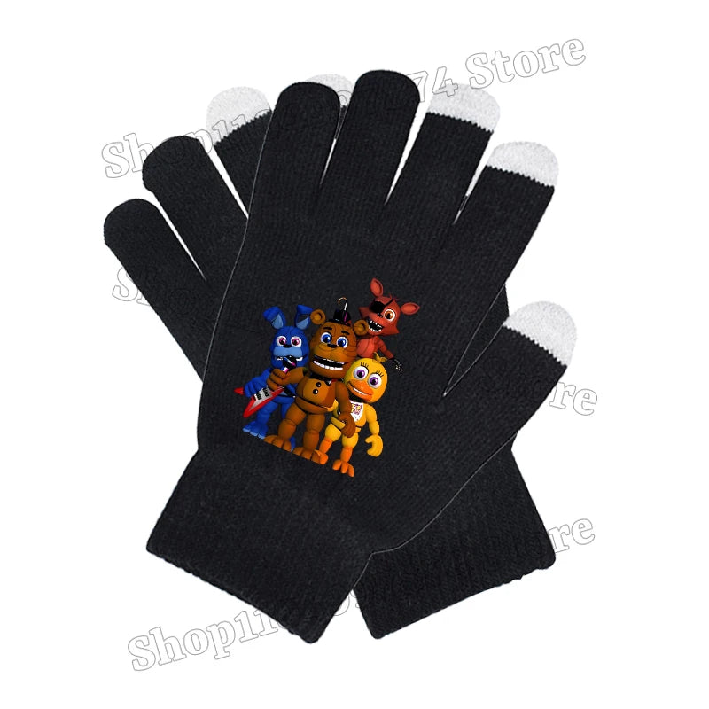Five Nights At Freddys Knitted Hat Gloves Fnafs Boys Cute Knit Cap Mittens Kids Winter Warm Beanies Glove Children Headgear Gift