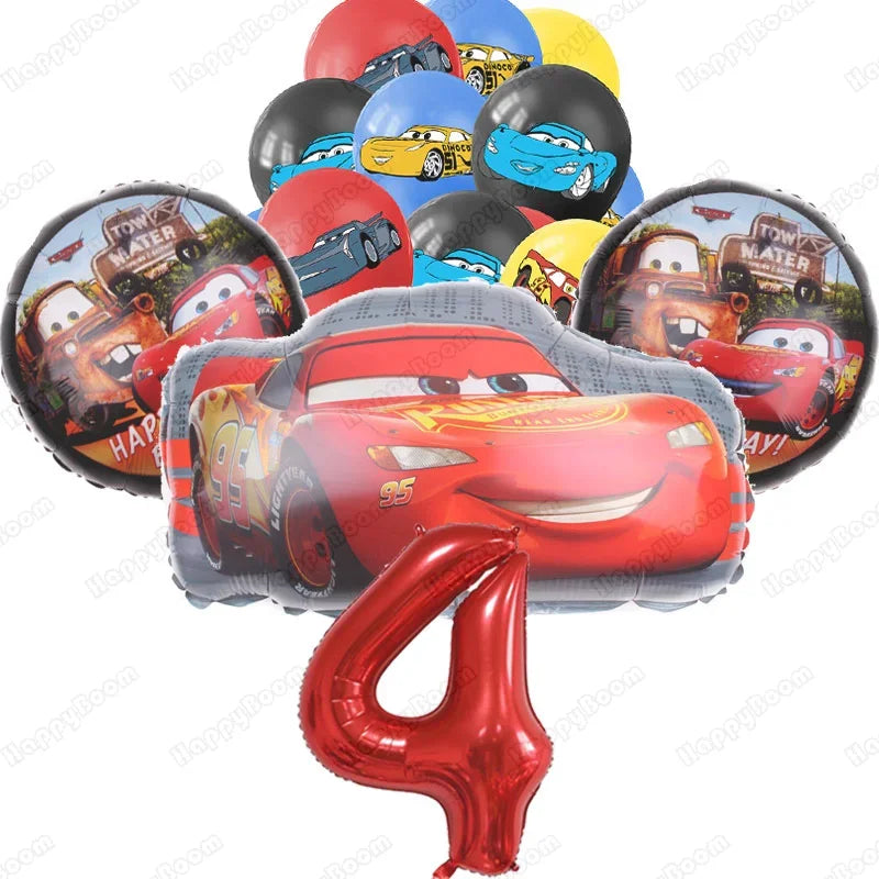 16Pcs McQueen Cars Latex Aluminum Balloons