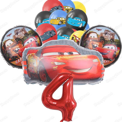 16Pcs McQueen Cars Latex Aluminum Balloons