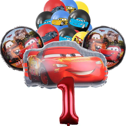 16Pcs McQueen Cars Latex Aluminum Balloons