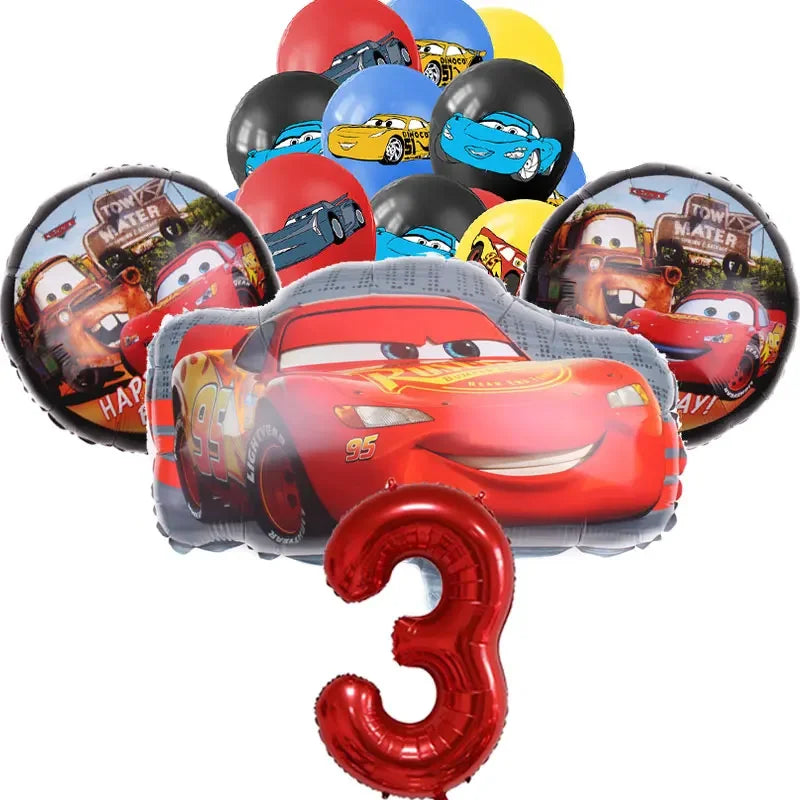 16Pcs McQueen Cars Latex Aluminum Balloons