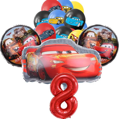16Pcs McQueen Cars Latex Aluminum Balloons