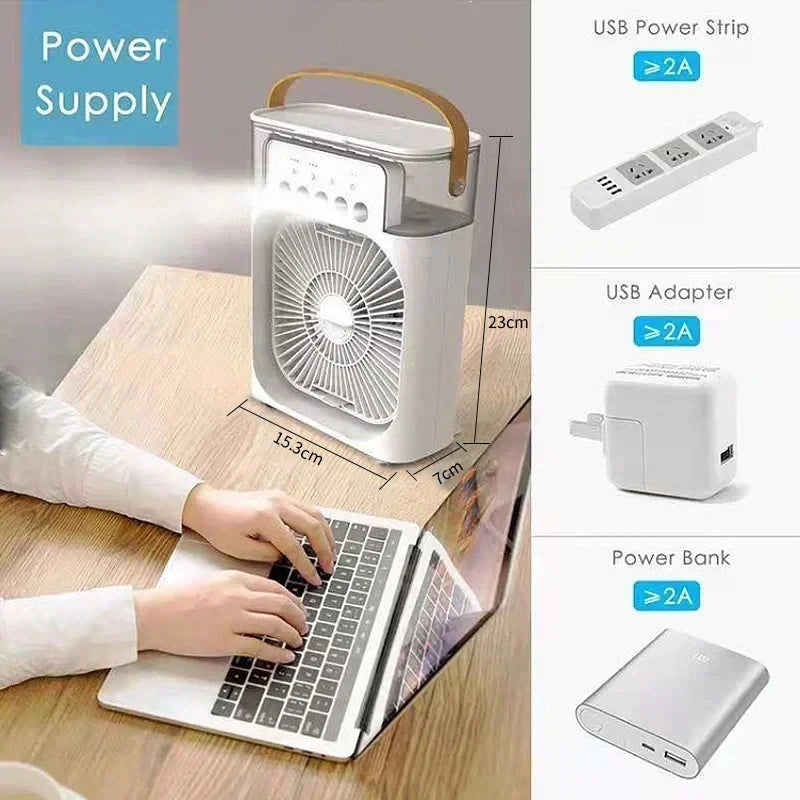 ❄️ 3-in-1 Portable Air Cooler Fan with Humidifier & LED Night Light
