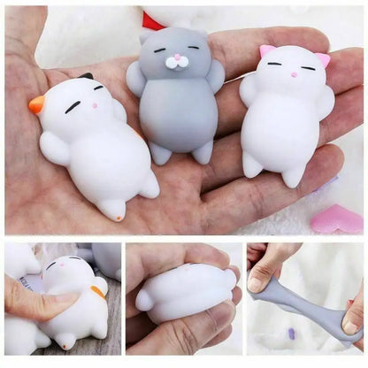 5PCS Kawaii Cat Mochi Squishy Set – Mini Stress Relief Fidget Toys