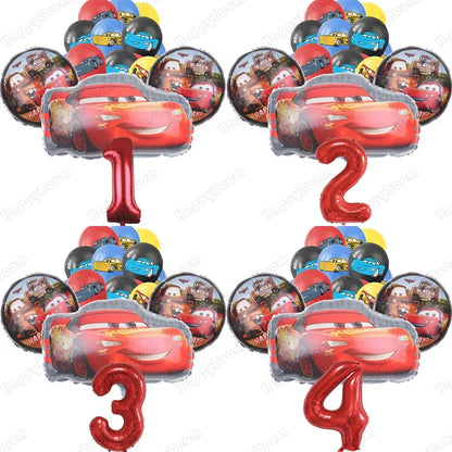 16Pcs McQueen Cars Latex Aluminum Balloons