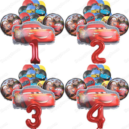 16Pcs McQueen Cars Latex Aluminum Balloons