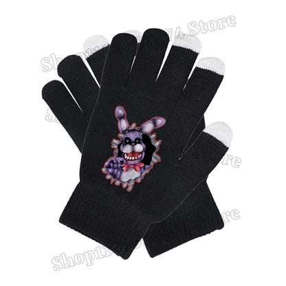 Five Nights At Freddys Knitted Hat Gloves Fnafs Boys Cute Knit Cap Mittens Kids Winter Warm Beanies Glove Children Headgear Gift
