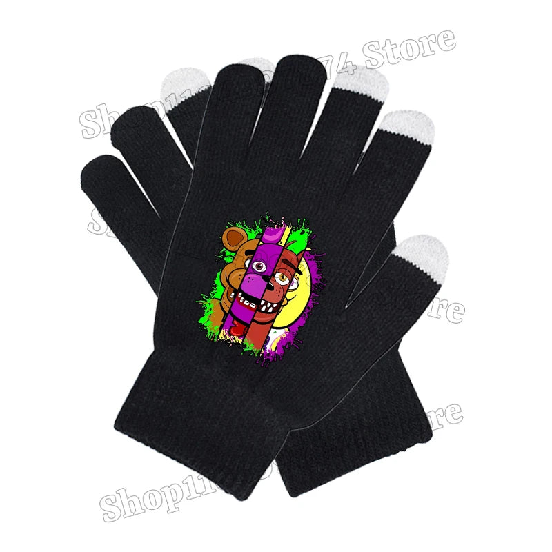 Five Nights At Freddys Knitted Hat Gloves Fnafs Boys Cute Knit Cap Mittens Kids Winter Warm Beanies Glove Children Headgear Gift