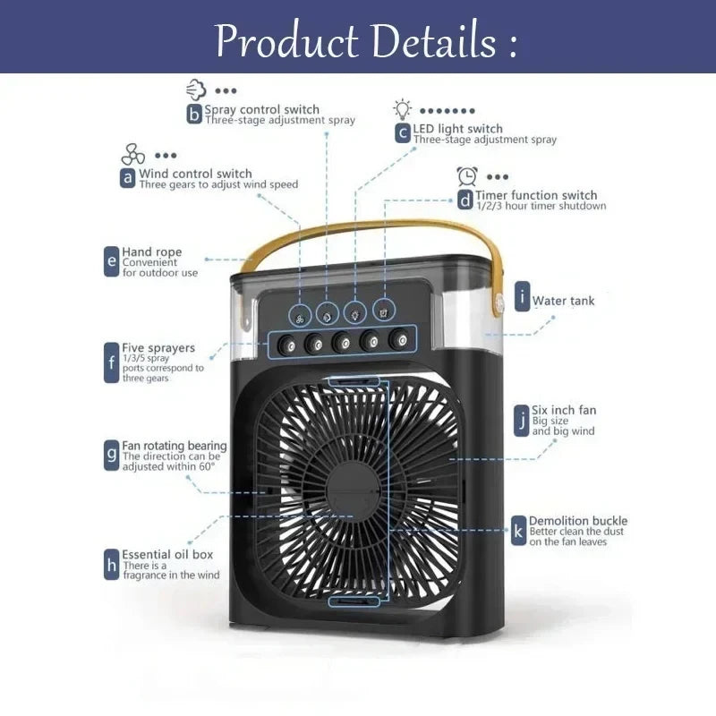 ❄️ 3-in-1 Portable Air Cooler Fan with Humidifier & LED Night Light